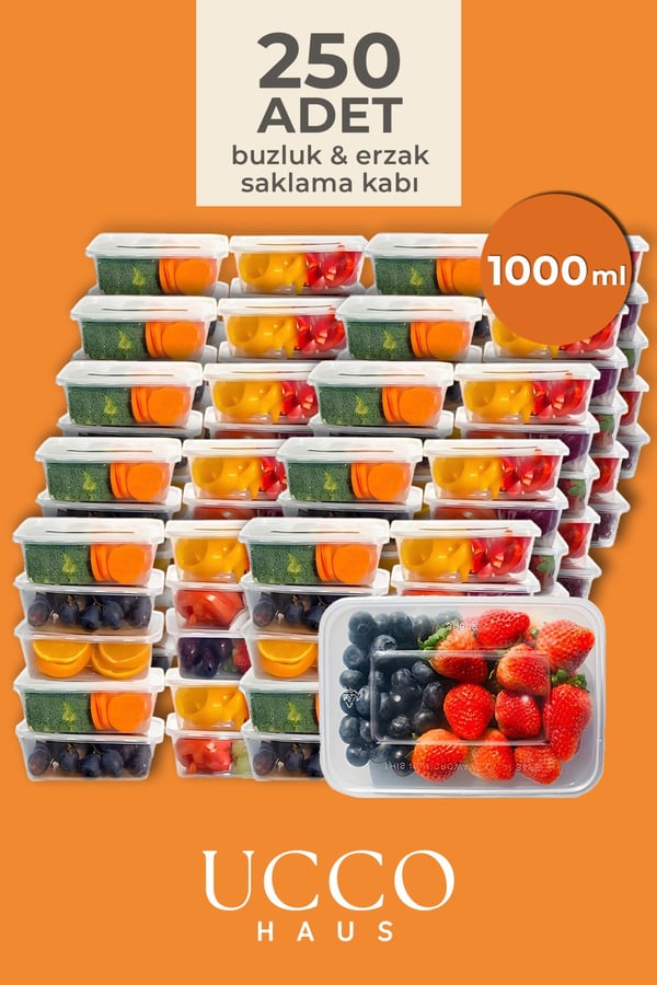 250 ADET 1 Litre Ekonomik Buzdolabı Dondurucu Erzak Sızdırmaz Saklama Kabı Seti Buzluk Organizer