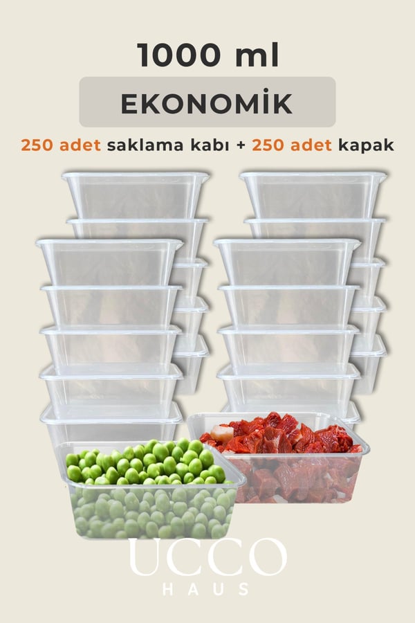 250 ADET 1 Litre Ekonomik Buzdolabı Dondurucu Erzak Sızdırmaz Saklama Kabı Seti Buzluk Organizer