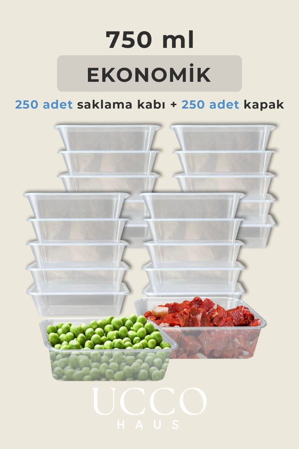 250 ADET 750 ml Ekonomik Buzdolabı Dondurucu Erzak Sızdırmaz Saklama Kabı Seti Buzluk Organizer