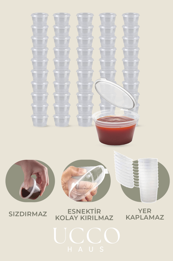 50 Adet 120 ml Sızdırmaz Kapaklı Sosluk Buzluk Saklama Kabı, Et Suyu, Kemik Suyu Mutfak Organizeri