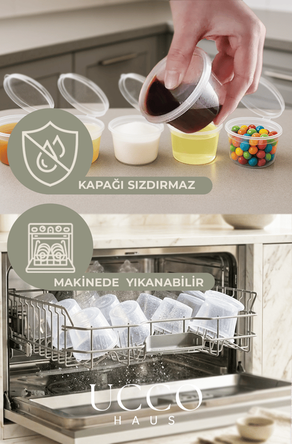 50 Adet 120 ml Sızdırmaz Kapaklı Sosluk Buzluk Saklama Kabı, Et Suyu, Kemik Suyu Mutfak Organizeri
