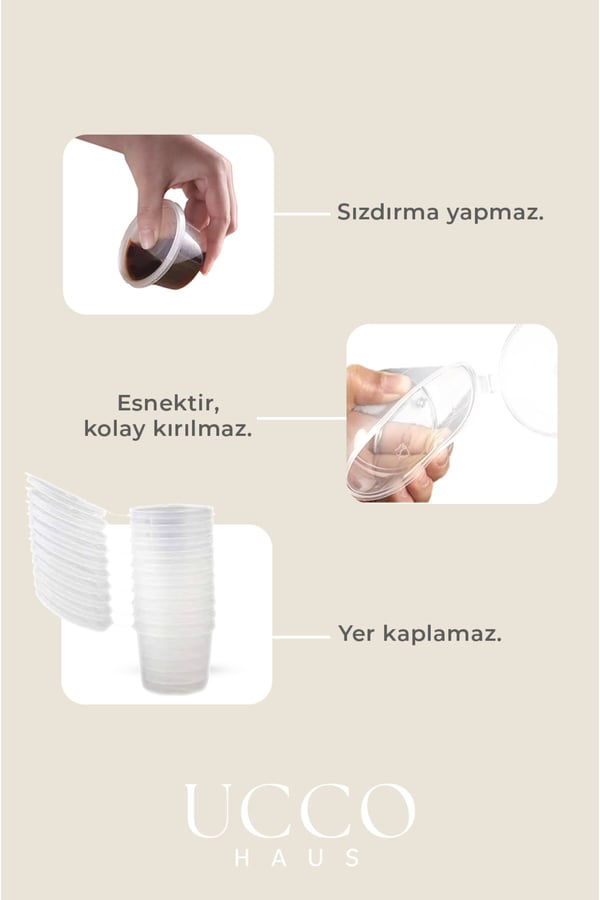 50 Adet 60 ml Sızdırmaz Kapaklı Sosluk Buzluk Saklama Kabı, Et Suyu, Kemik Suyu Mutfak Organizeri