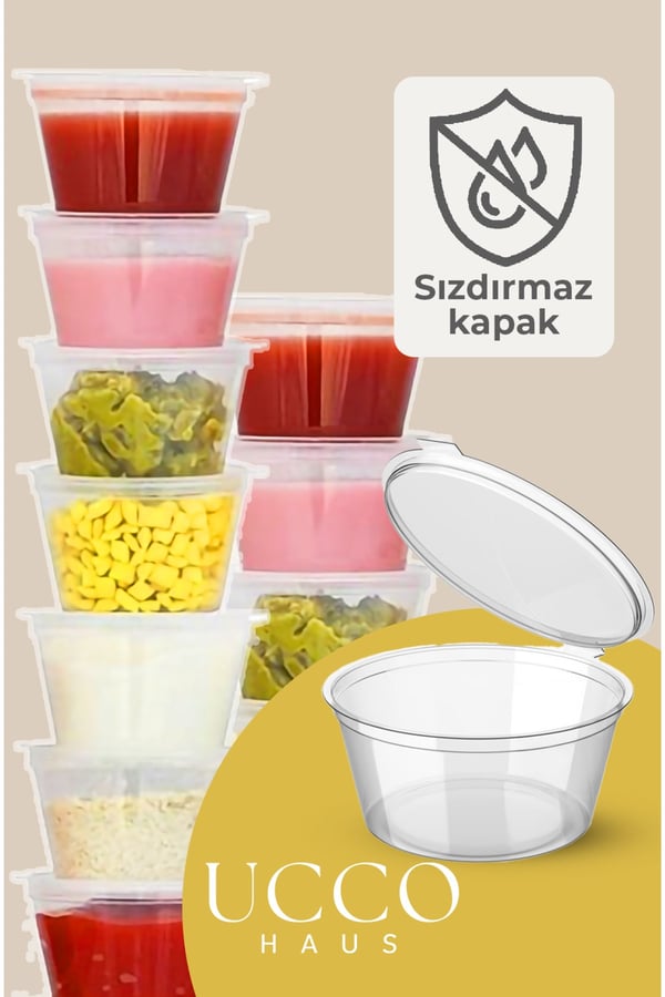 50 Adet 90 ml Sızdırmaz Kapaklı Sosluk Buzluk Saklama Kabı, Et Suyu, Kemik Suyu Mutfak Organizeri