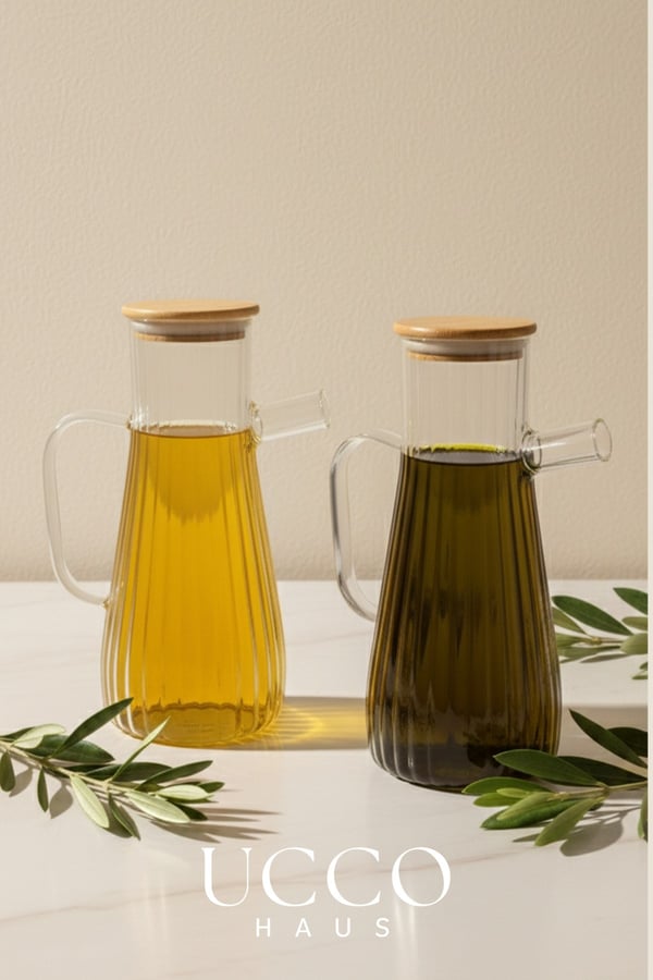 900 ml Bambu Kapaklı Vakumlu Borosilikat Cam Yağlık Sirkelik Sürahi Yağdanlık