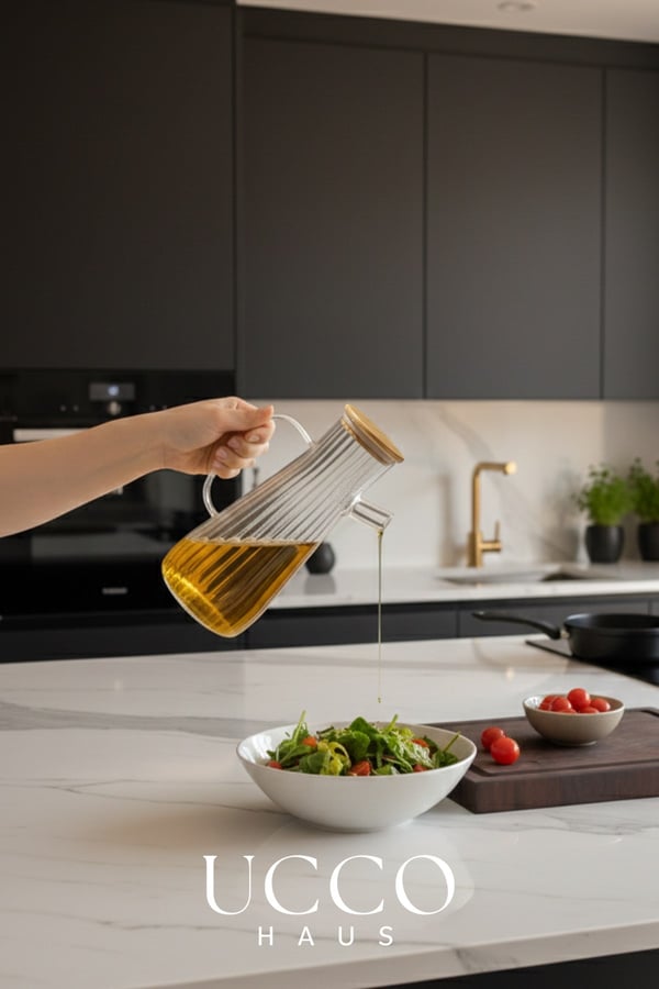 900 ml Bambu Kapaklı Vakumlu Borosilikat Cam Yağlık Sirkelik Sürahi Yağdanlık