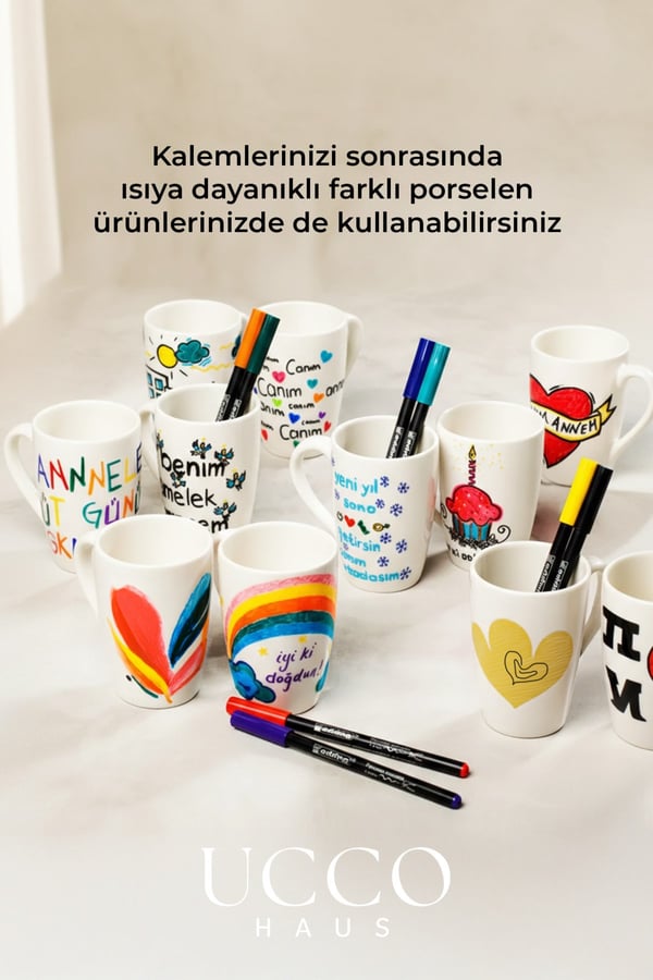 DIY Kupanı Kendin Tasarla Seti - 1 Adet Paşabahçe Porselen Kupa x 2 Edding Kalem Sevgililer Günü