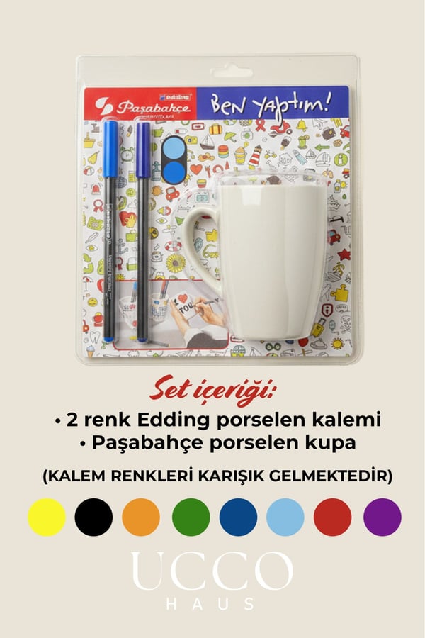 DIY Kupanı Kendin Tasarla Seti - 1 Adet Paşabahçe Porselen Kupa x 2 Edding Kalem Sevgililer Günü
