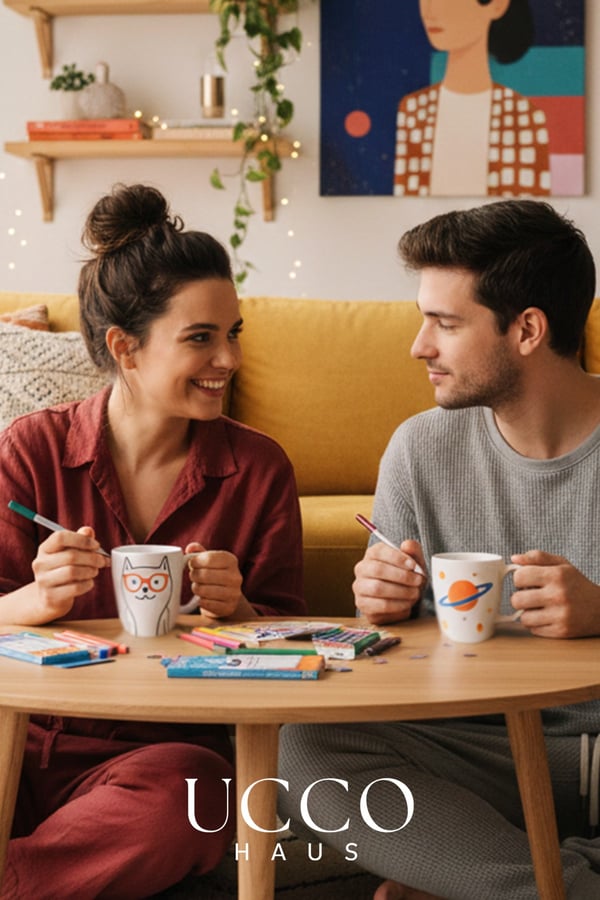 DIY Kupanı Kendin Tasarla Seti - 1 Adet Paşabahçe Porselen Kupa x 2 Edding Kalem Sevgililer Günü