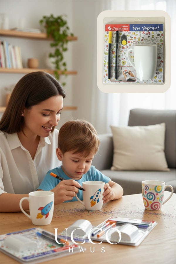 DIY Kupanı Kendin Tasarla Seti - 1 Adet Paşabahçe Porselen Kupa x 2 Edding Kalem Sevgililer Günü