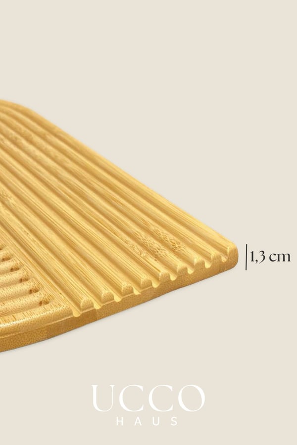 Doğal Bambu Sunumluk - 33x20X1,3cm– Kahve, Tatlı, Peynir Oval Oluklu Servis Tabağı Tepsi