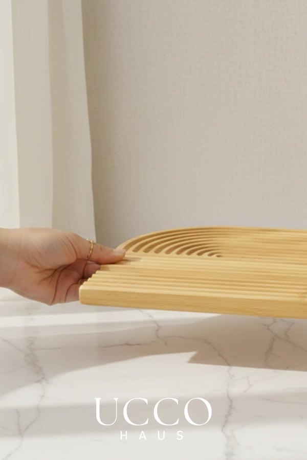 Doğal Bambu Sunumluk - 33x20X1,3cm– Kahve, Tatlı, Peynir Oval Oluklu Servis Tabağı Tepsi