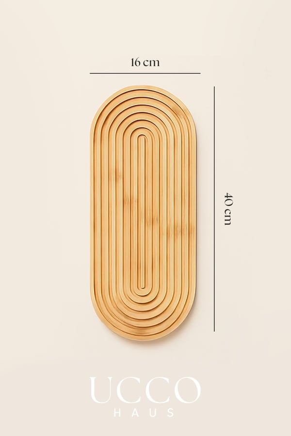 Doğal Bambu Sunumluk - 40x16x1,5cm– Kahve, Tatlı & Peynir Sunumluk Oval Oluklu Servis Tabağı