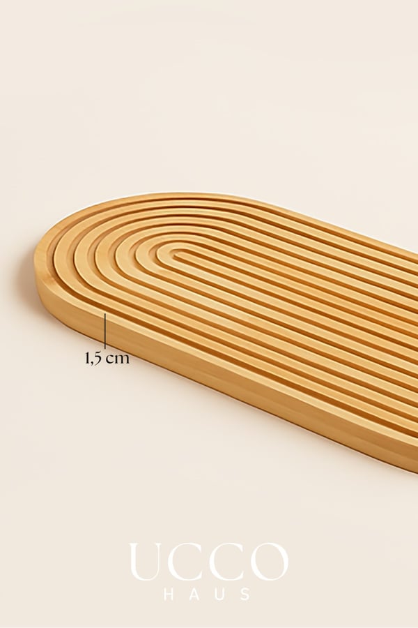 Doğal Bambu Sunumluk - 40x16x1,5cm– Kahve, Tatlı & Peynir Sunumluk Oval Oluklu Servis Tabağı