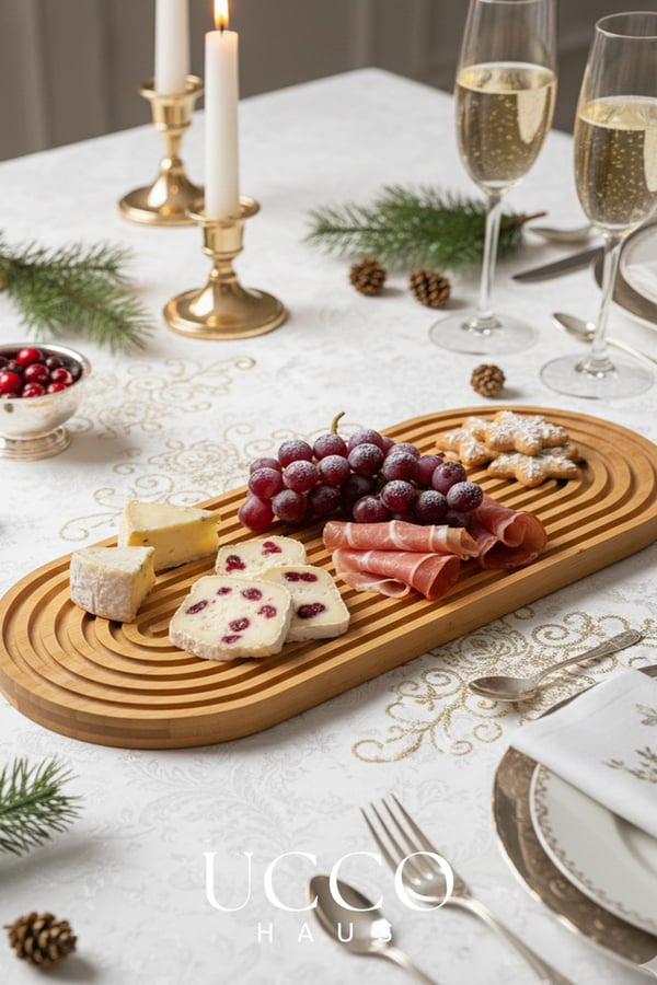 Doğal Bambu Sunumluk - 40x16x1,5cm– Kahve, Tatlı & Peynir Sunumluk Oval Oluklu Servis Tabağı