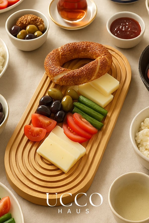 Doğal Bambu Sunumluk - 40x16x1,5cm– Kahve, Tatlı & Peynir Sunumluk Oval Oluklu Servis Tabağı