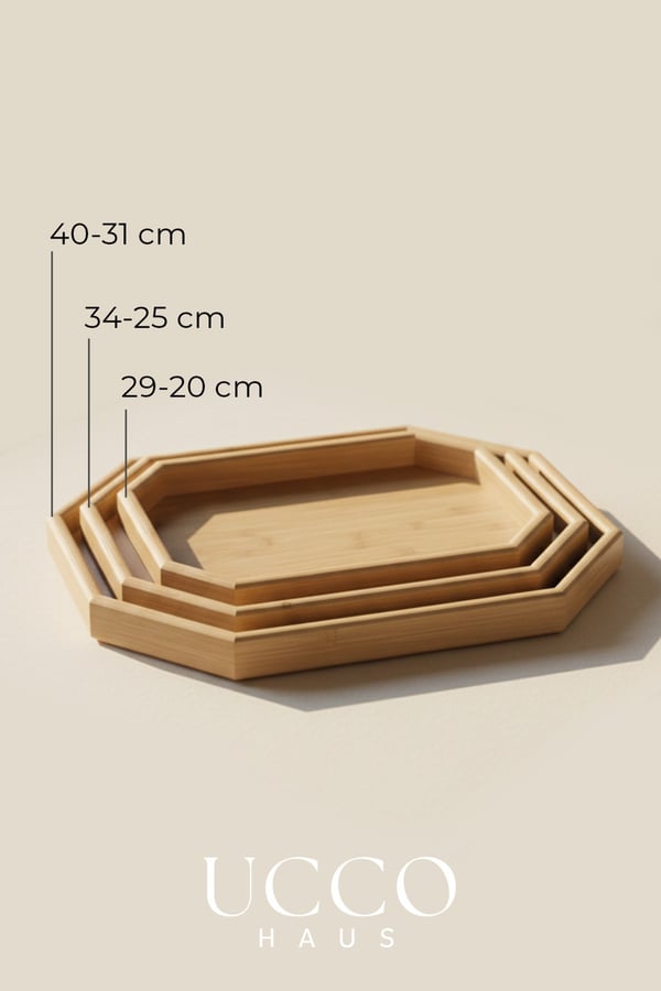 Premium 3'lü Bambu Tepsi Seti - Sunumluk Kahvaltılık Çay Saati Servis Tepsisi - 40-34-29cm