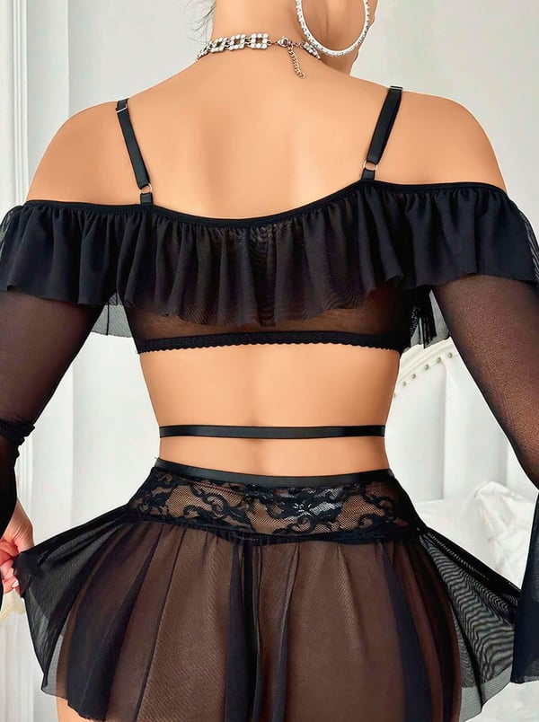 Kadın Siyah Etek Bustiyer Sexy Gecelik Takım 2157