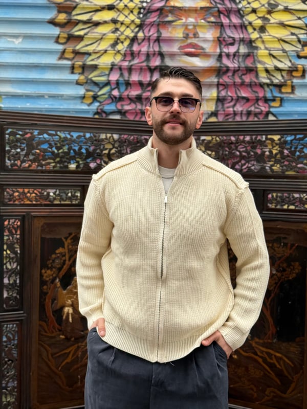 Bej Fitilli Tam Fermuarlı Hırka
