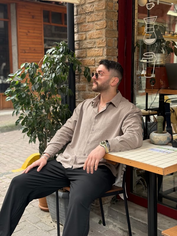 Bej Premium Dokulu Casual Gömlek