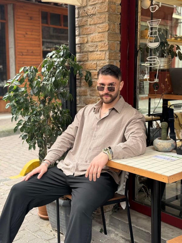 Bej Premium Dokulu Casual Gömlek