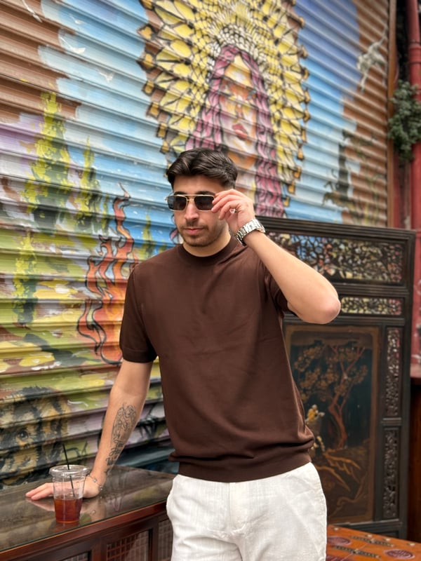 Kahverengi Bisiklet Yaka Slim Fit Tişört