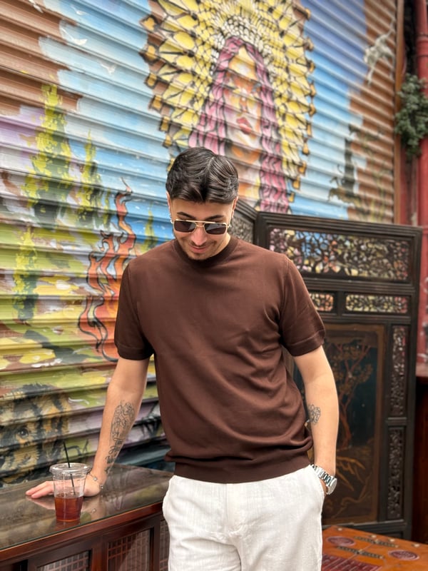Kahverengi Bisiklet Yaka Slim Fit Tişört