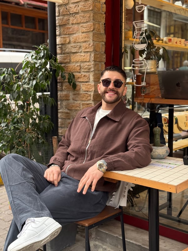 Kahverengi Oversize Fit Fermuarlı Ceket