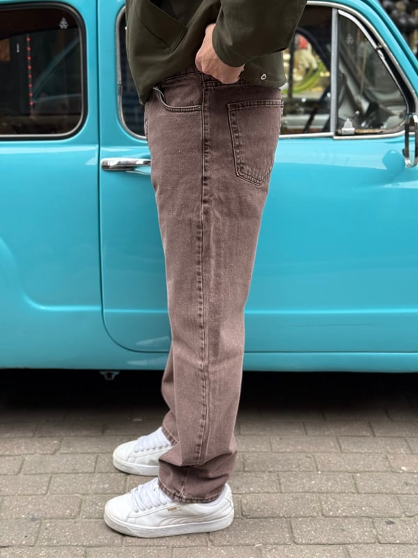Kahverengi Straight Fit Denim Pantolon