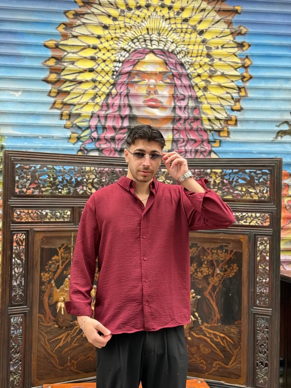 Kırmızı Göbiş Keten Gömlek
