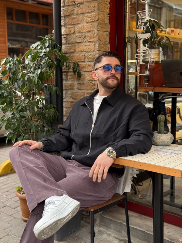 Siyah Oversize Fit Fermuarlı Ceket