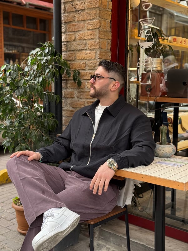 Siyah Oversize Fit Fermuarlı Ceket