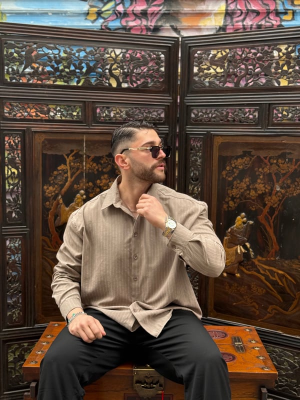 Vizon Çizgili Fit Keten Gömlek