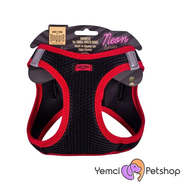 DOGGİE HAVALI DOKUMA NEON SERİSİ KÜÇÜK IRK GÖĞÜS TASMASI KIRMIZI 2XS-26-30CM