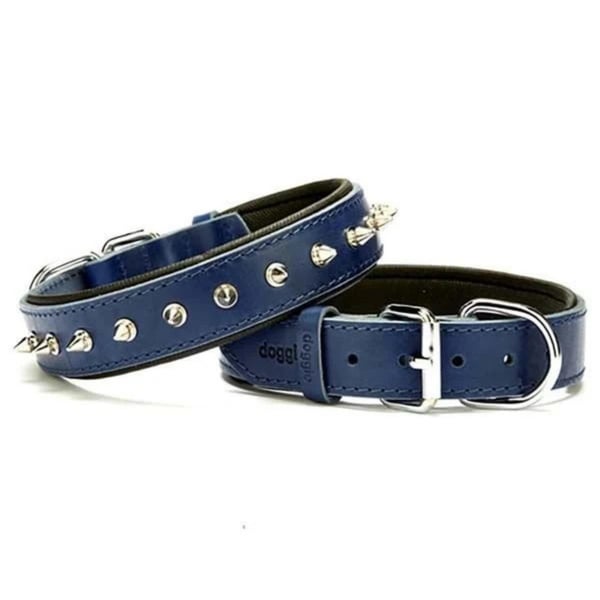 DOGGİE KONFOR DERİ ÇİVİLİ BOYUN TASMASI ROYALMAVİ 3,5X52-60CM