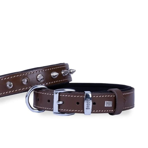 DOGGİE KONFOR DERİ ÇİVİLİ BOYUN TASMASI KAHVE 3,5X47-55CM
