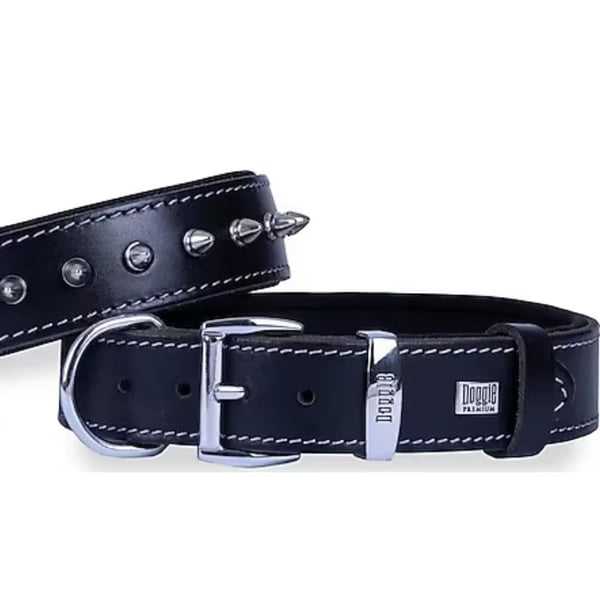 DOGGİE KONFOR DERİ ÇİVİLİ BOYUN TASMASI SİYAH 4X47-55CM
