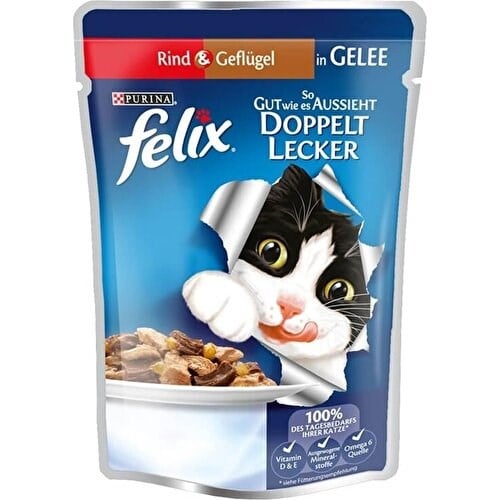Felix Pouch Doubly Delicious Sığır Etli ve Tavuklu Yaş Kedi Maması 85 Gr