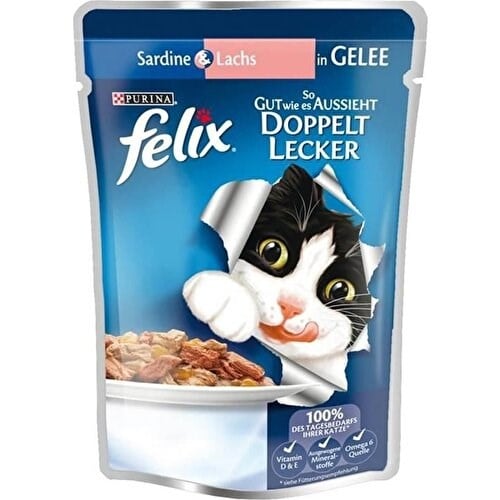 Felix Pouch Doubly Delicious Somon ve Sardalyalı Yaş Kedi Maması 85 Gr