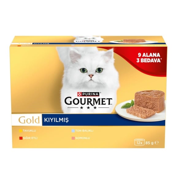 Gourmet Gold Kıyılmış Karışık Çeşitli Yetişkin Kedi Konservesi 12x85gr (12 AL 9 ÖDE)