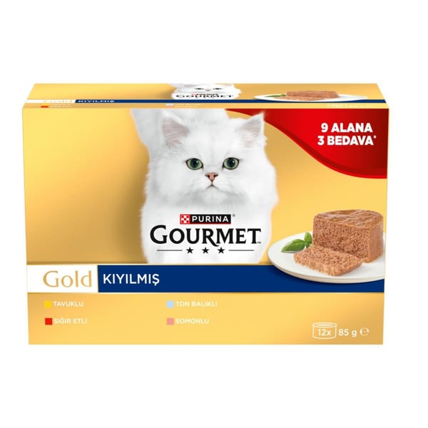 Gourmet Gold Kıyılmış Karışık Çeşitli Yetişkin Kedi Konservesi 12x85gr (12 AL 9 ÖDE)