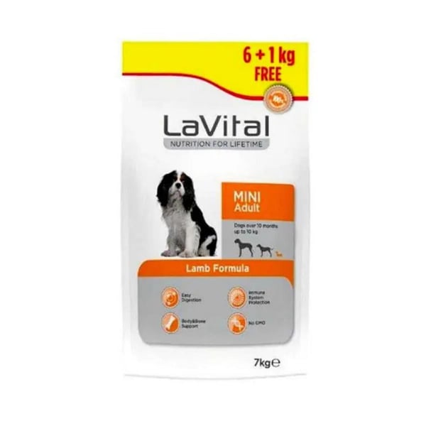 LaVital Kuzu Etli Mini Adult Küçük Irk Yetişkin Köpek Maması 6+1 Kg Bonus Paket
