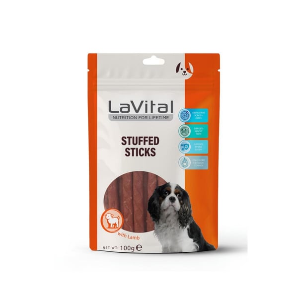 LaVital Stuffed Sticks Kuzu Etli ve Somonlu Köpek Ödül Çubuğu 100gr