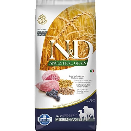 N&D Ancestral Grain Düşük Tahıllı Kuzu Etli ve Yaban Mersinli 12 kg Orta Büyük Irk Yetişkin Köpek Maması