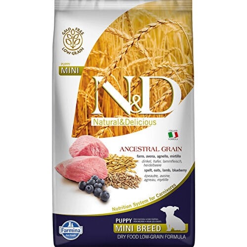 N&D Ancestral Grain Düşük Tahıllı Kuzu Etli ve Yaban Mersinli 2.5 kg Küçük Irk Yavru Köpek Maması