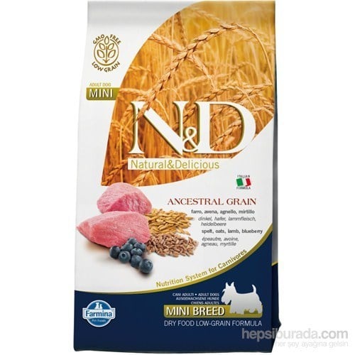 N&D Ancestral Grain Düşük Tahıllı Kuzu Etli ve Yaban Mersinli 2.5 kg Küçük Irk Yetişkin Köpek Maması
