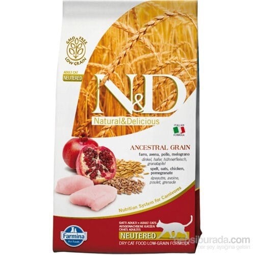 N&D Düşük Tahıllı Tavuklu ve Narlı 1.5 kg Kısırlaştırılmış Yetişkin Kedi Maması