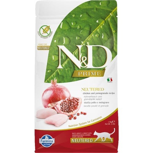 N&D Prime Tahılsız Tavuklu ve Narlı Kısırlaştırılmış 1.5 kg Yetişkin Kedi Maması