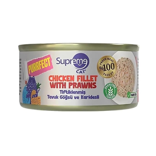 Supreme Tiftiklenmiş Tavuk Göğüs Eti ve Karidesli Kedi Maması 70gr