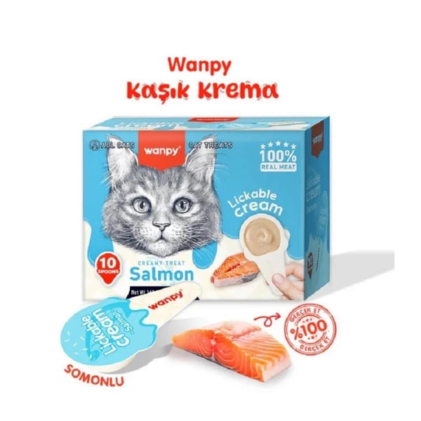 Wanpy Somonlu Kaşıklı Kedi Ödül Kreması 10*16 gr