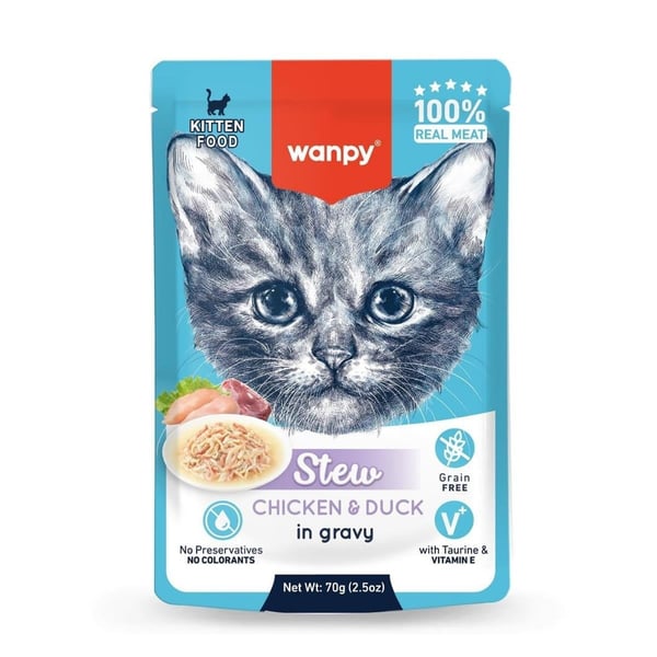 Wanpy Stew Pouch Tavuk & Ördek Yaş Yavru Kedi Maması 70 Gr
